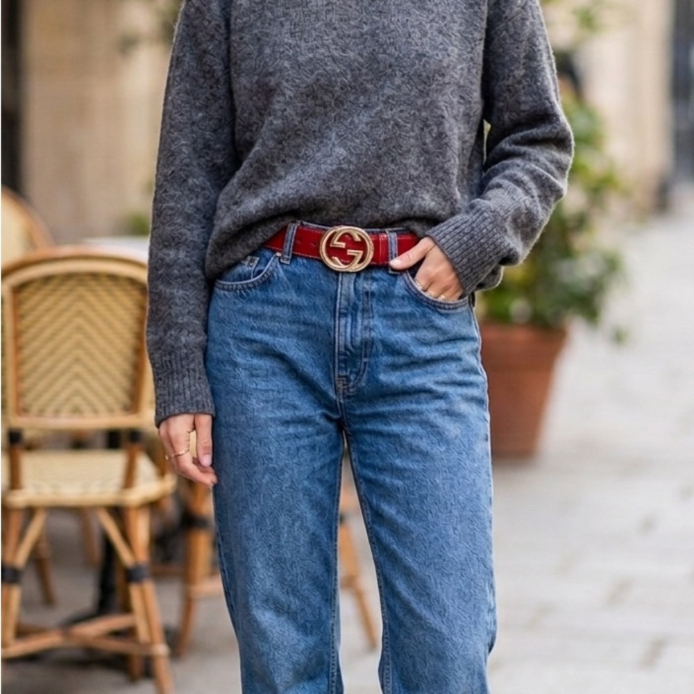 Authentic Gucci Red Belt with Gold GG Buckle